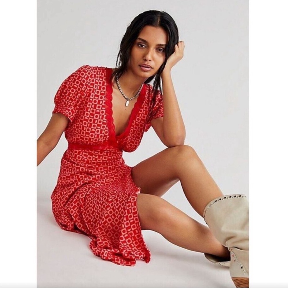 Free People Red Geometric Maxi Dress